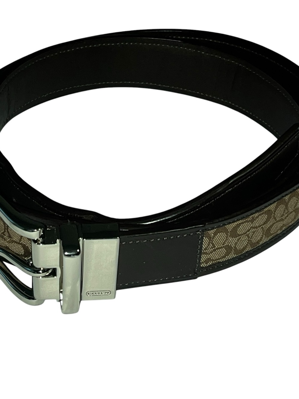 Coach Brown Signature Canvas Belt with Brown Leather Trim Size 38